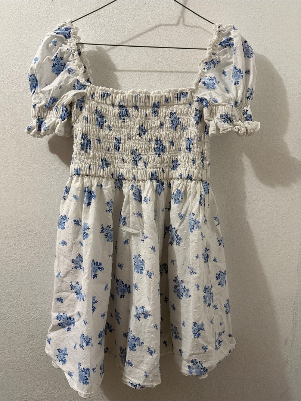 Altar'd State White Dress with Blue Floral Print